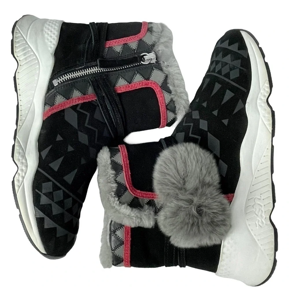 ASH MONGOLIA LAMBSKIN SUEDE SHEARLING GEOMETRIC POM POMS SNEAKER WINTER BOOTS